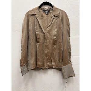 DKNY Sz 8 Silk Semi Sheer Blouse snaps  MSRP$295 Fitted Irridescent